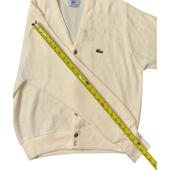 VTG IZOD Lacoste Cardigan Sweater Cream V Neck Button‎ Up Acrylic Mens Sz M - Picture 6 of 10